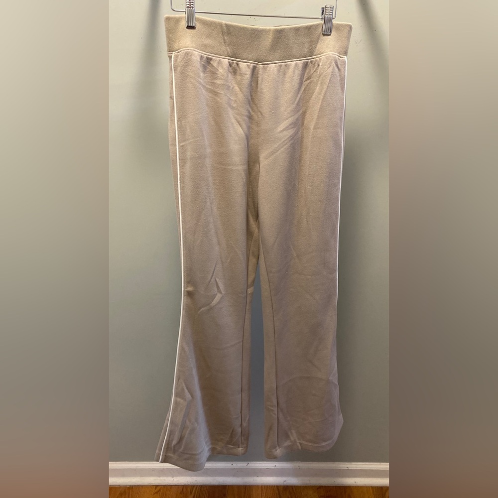 Spanx Airpique Flare Track Pant Beige White Stripe Size Medium